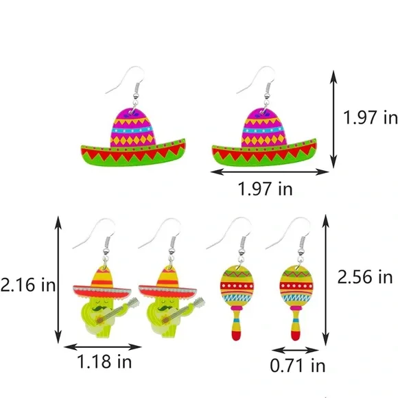 Acrylic Cinco De Mayo Earrings - cactus 🌵 - Picture 3 of 3